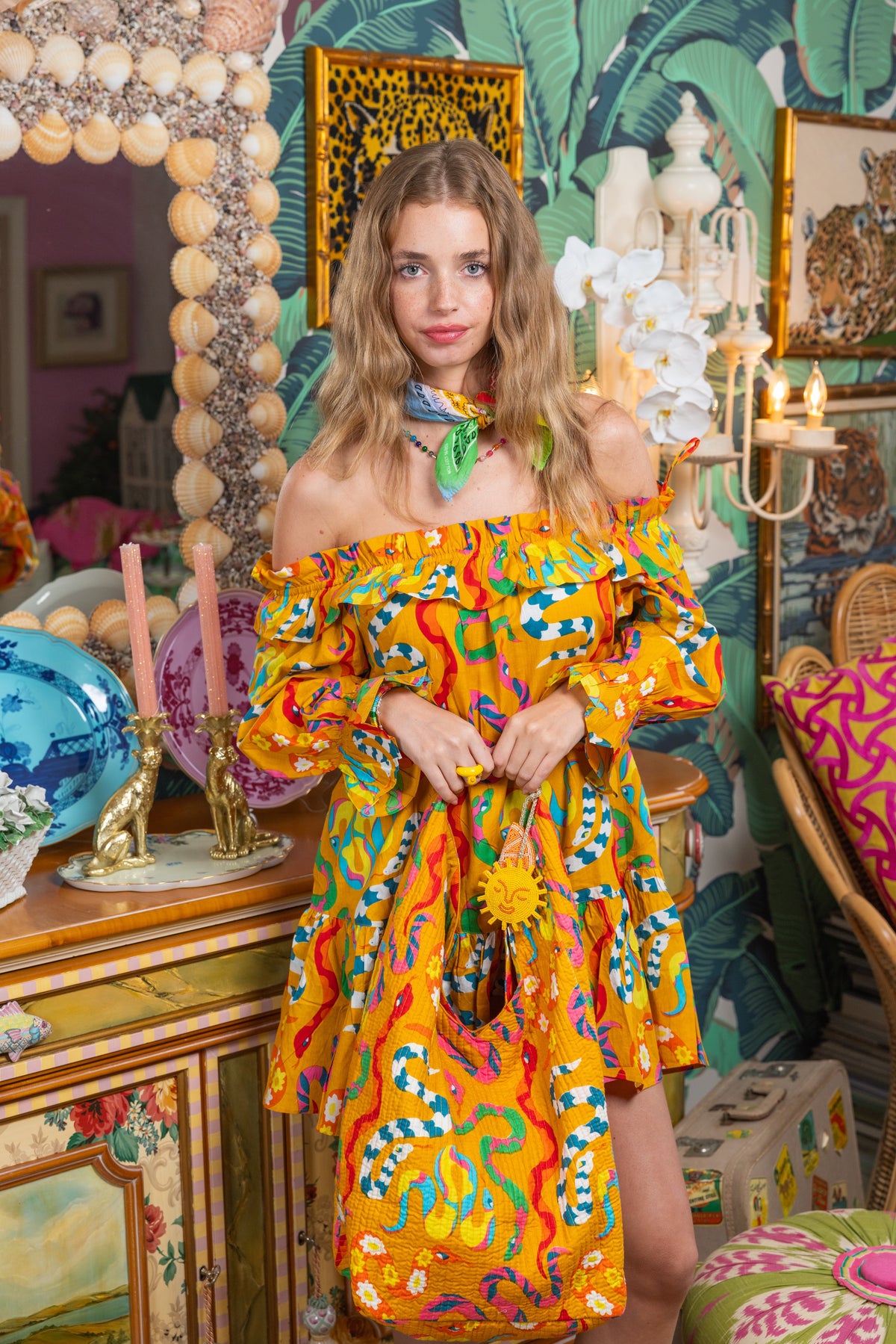 Chloe Dress | Happy Snakes | Mustard