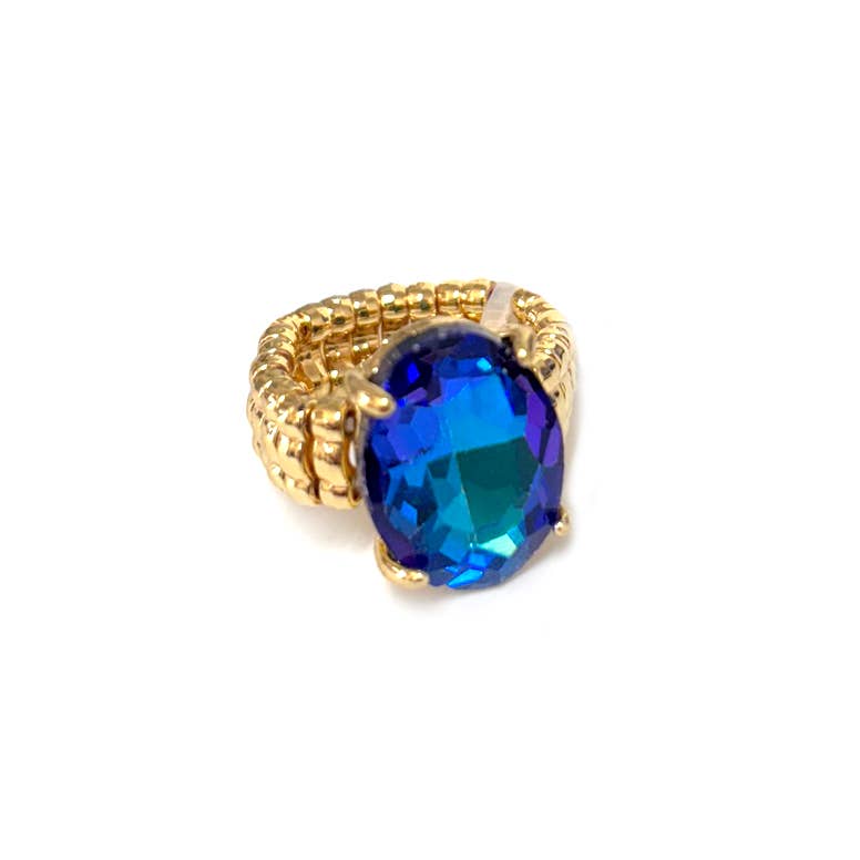 Oval Shape Glass Cocktail Cut Stretched Ring