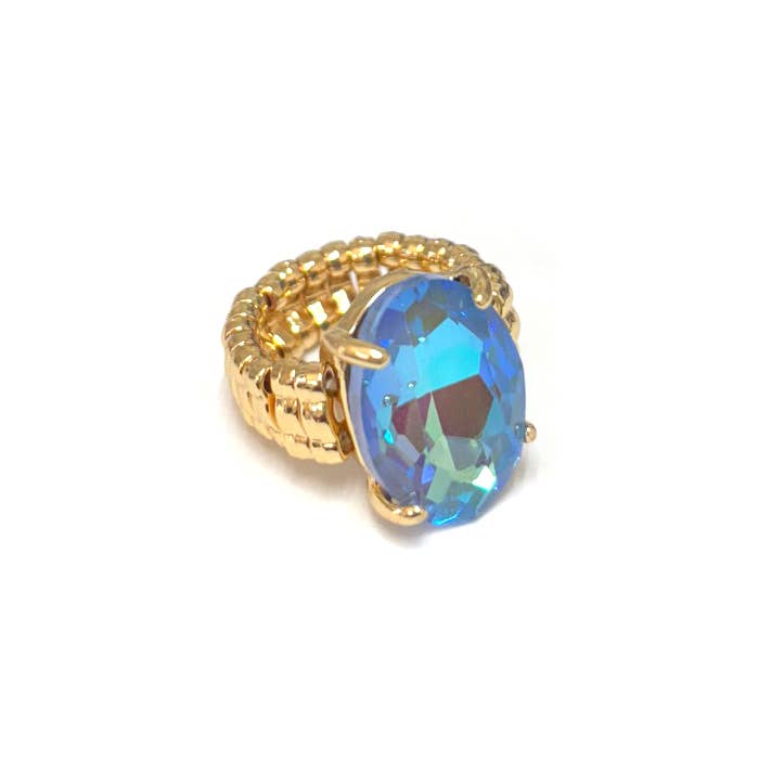 Oval Shape Glass Cocktail Cut Stretched Ring