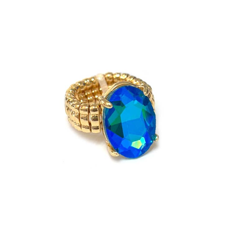 Oval Shape Glass Cocktail Cut Stretched Ring
