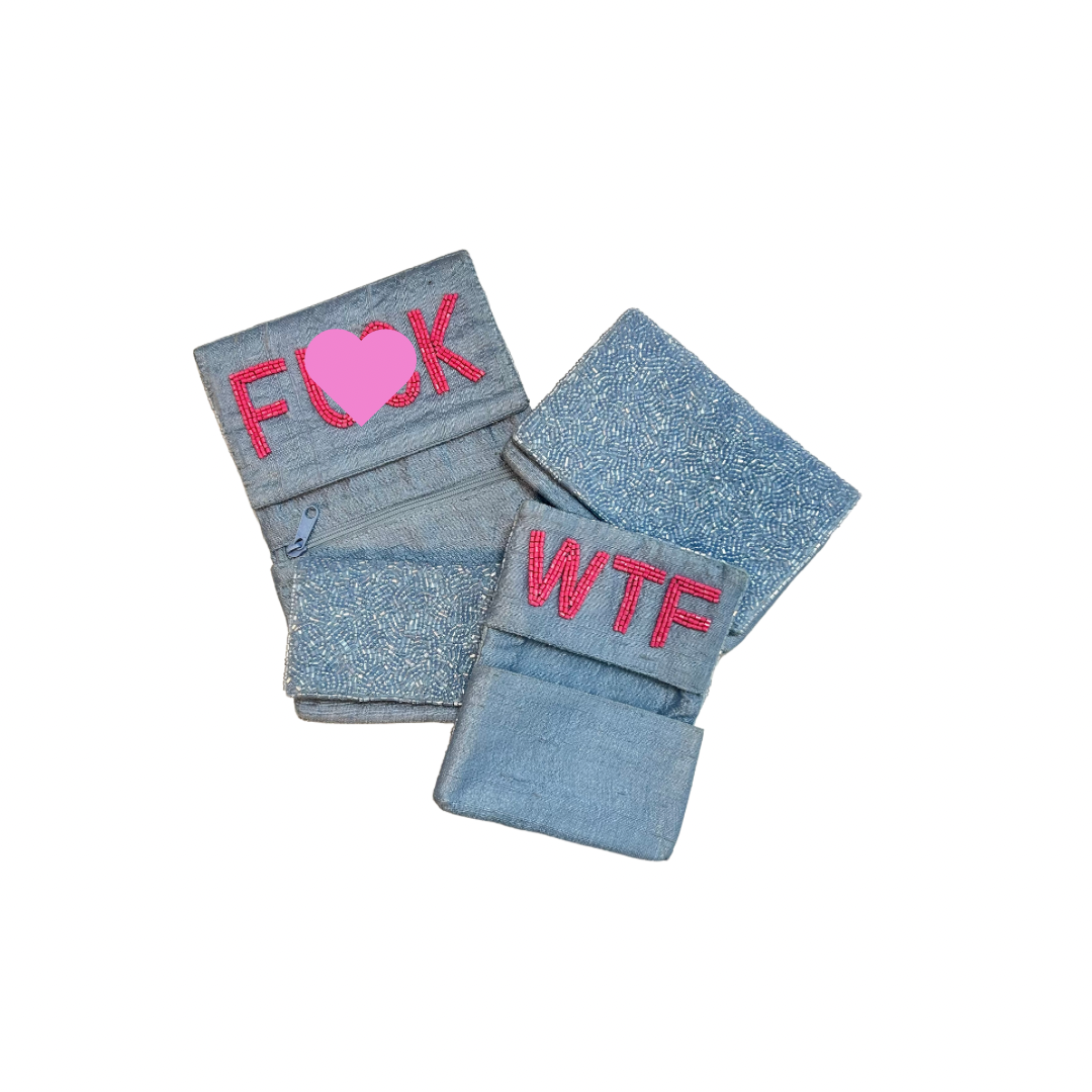 Beaded F**K Card Holder | Assorted Sizes | Periwinkle/Pink image 2