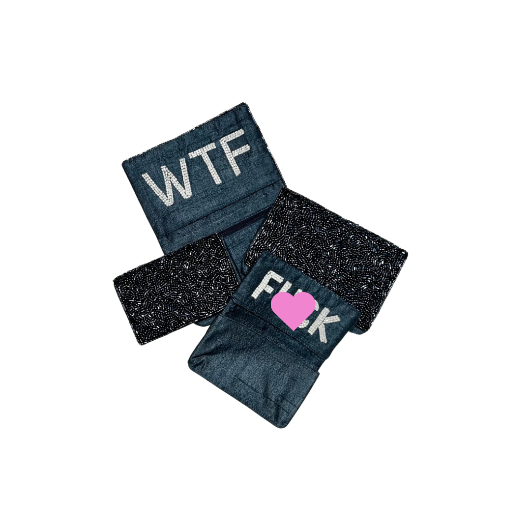 Beaded WTF Card Holder | Assorted Sizes | Navy/White image 3