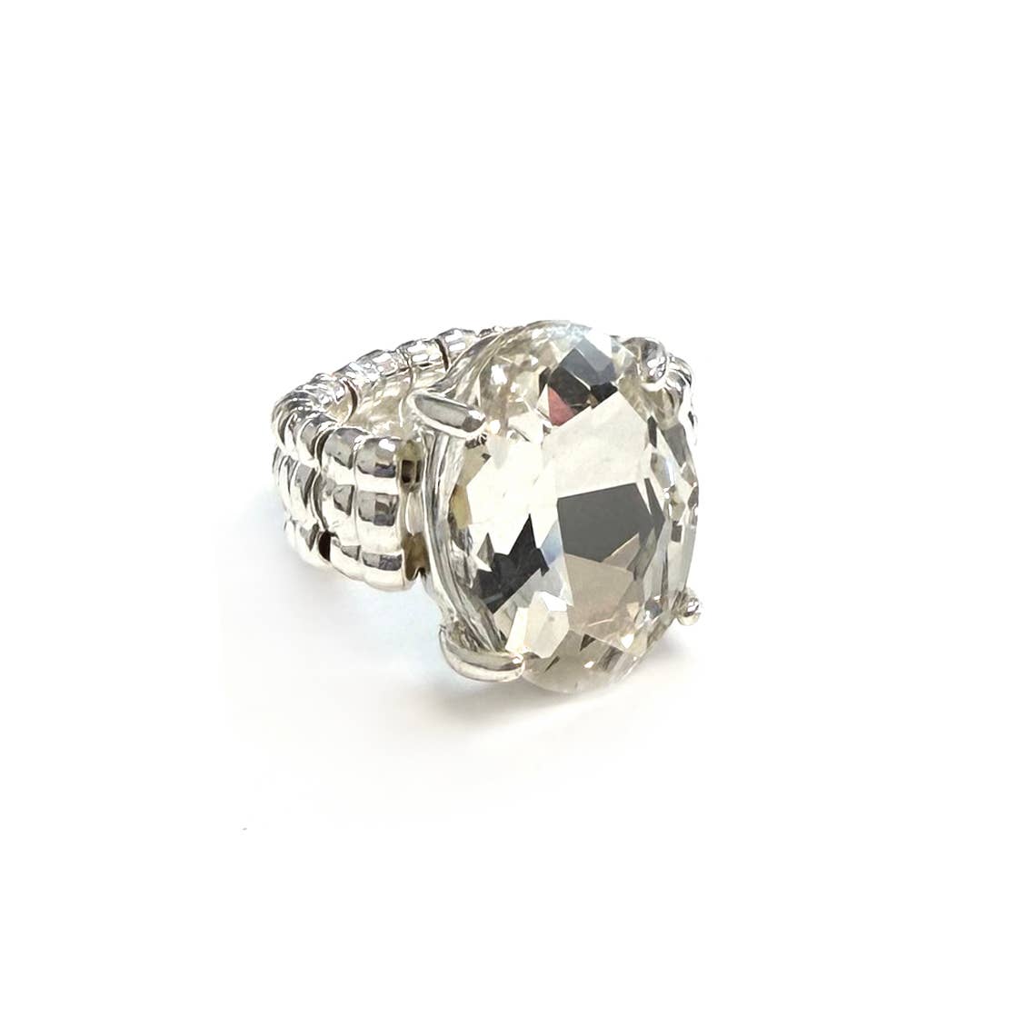 Oval Shape Glass Cocktail Cut Stretched Ring