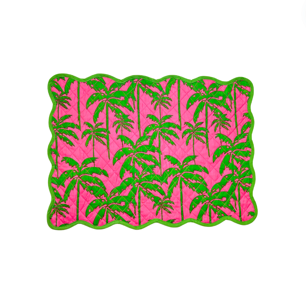 Quilted Placemat | Paradise Palm | Pink/Green image 0