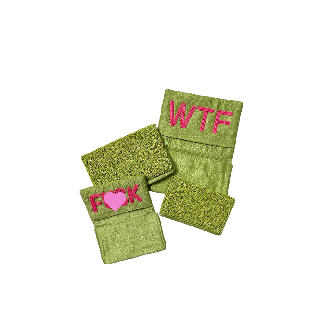 Beaded F**K Card Holder | Assorted Sizes | Lime/Pink image 3
