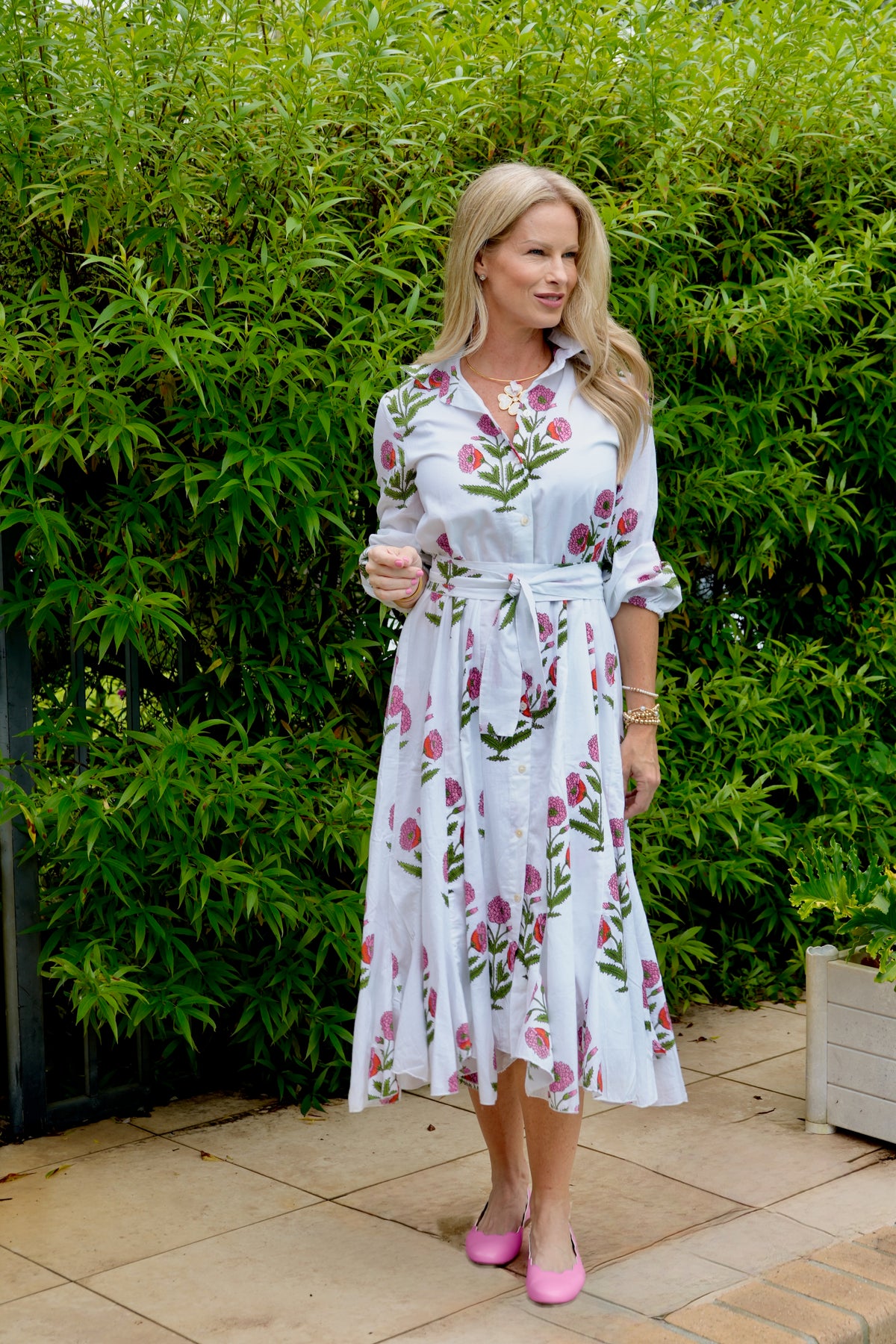'Miss Ivy' Midi Dress | Floral Block Print | Pink