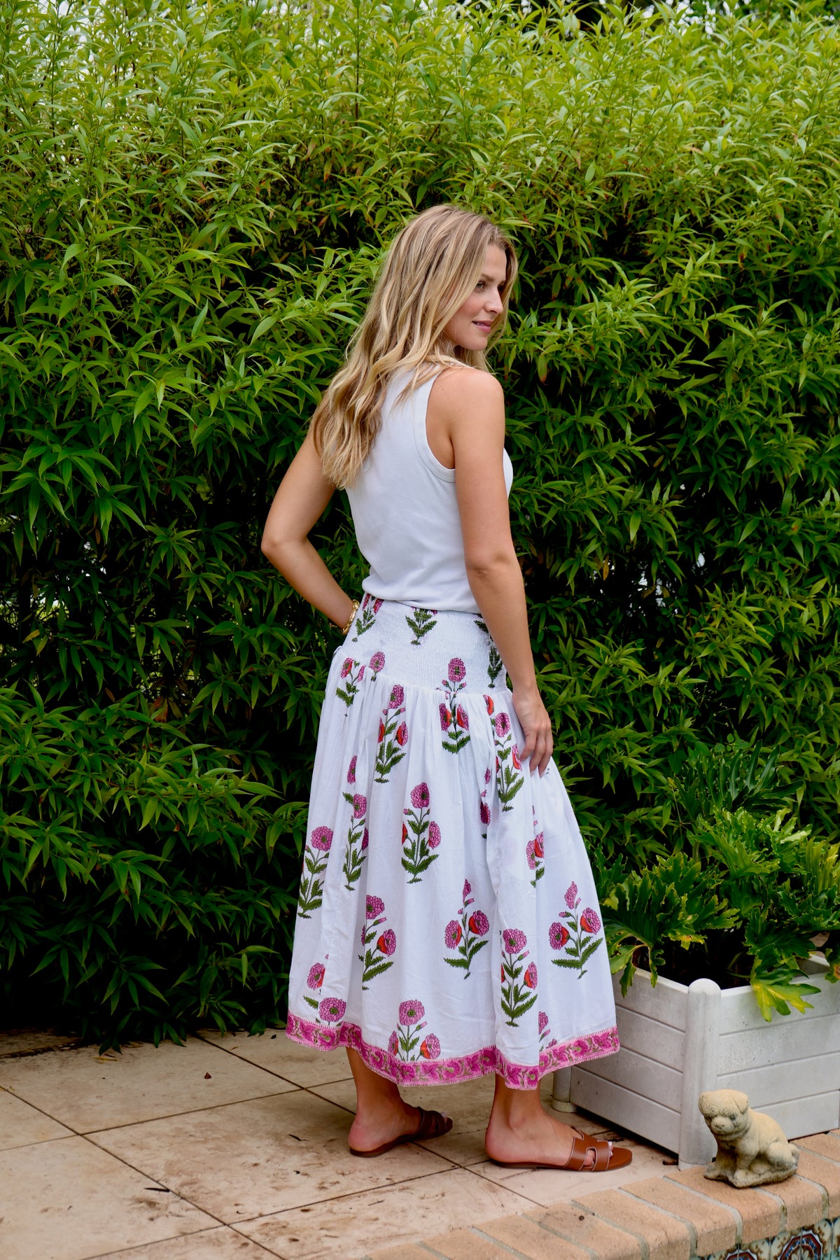 Long Every Day Skirt | Floral Block Print | Pink