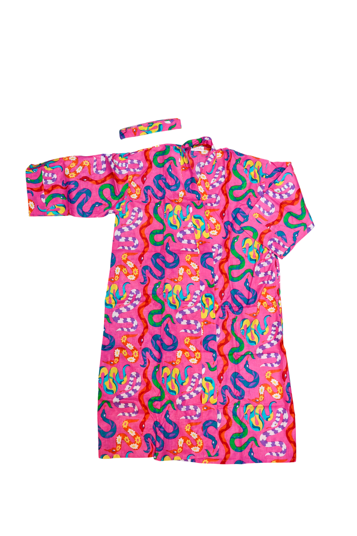 Long Kimono w/ Belt | Party Snakes | Pink/Multi