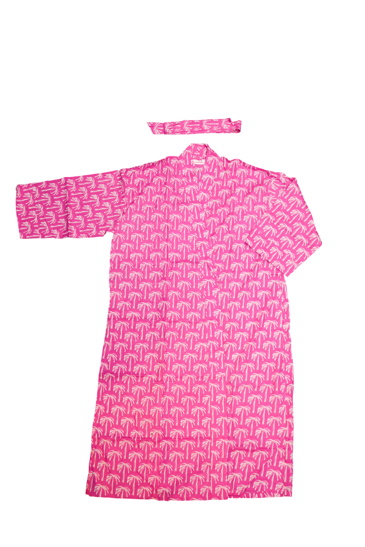 Long Kimono w/ Belt | Tropical Palm | Pink