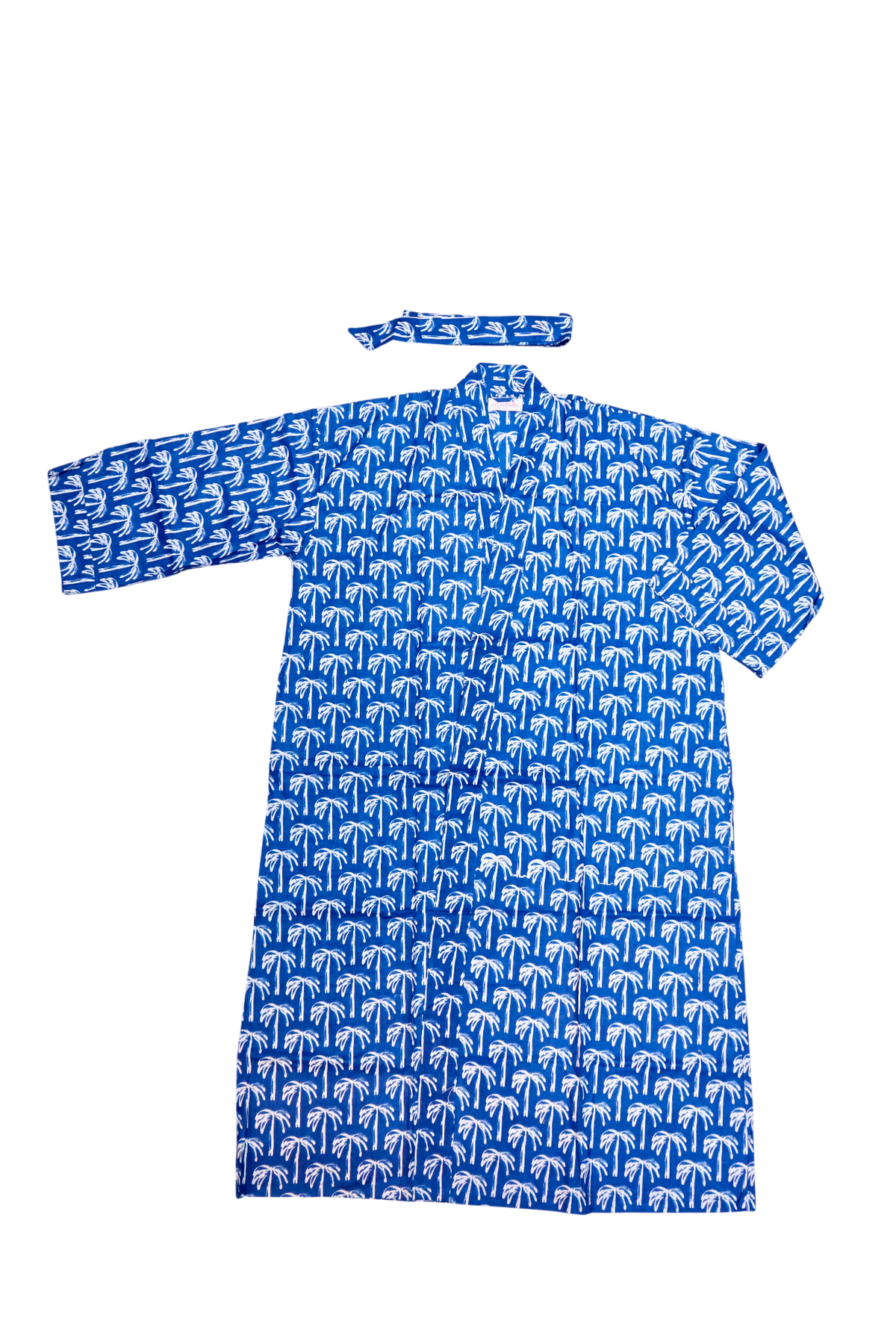 Long Kimono w/ Belt | Tropical Palm | Blue