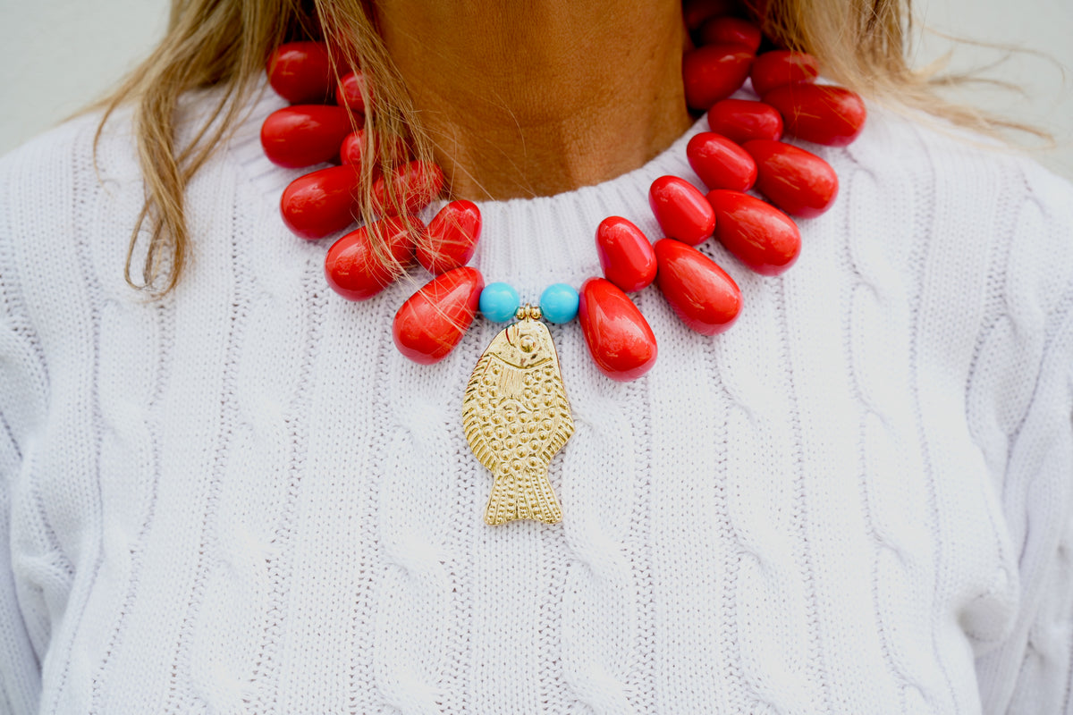 Lucky Fish- Kitsch and Sea- Resin Bead Statement Necklace