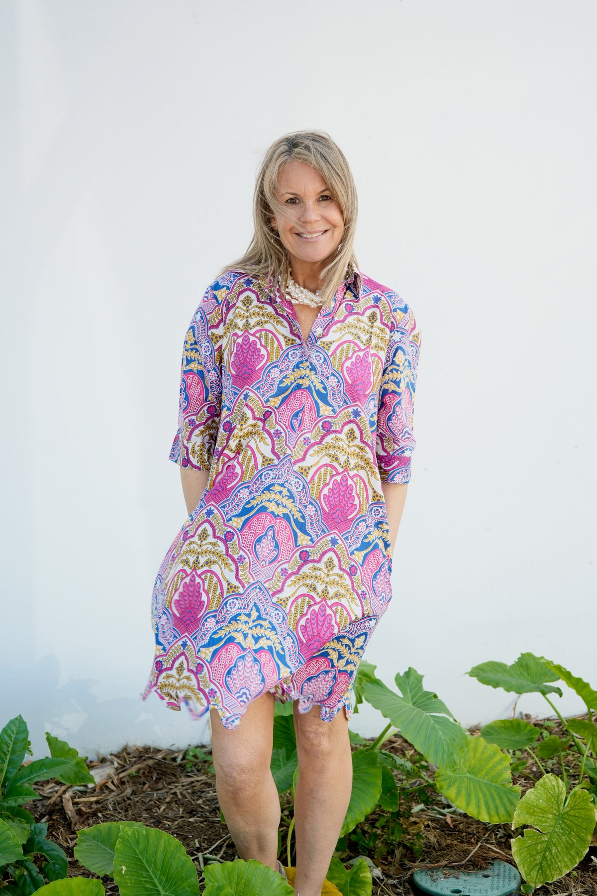 Scalloped Delray Dress | Boho Medallion | Navy