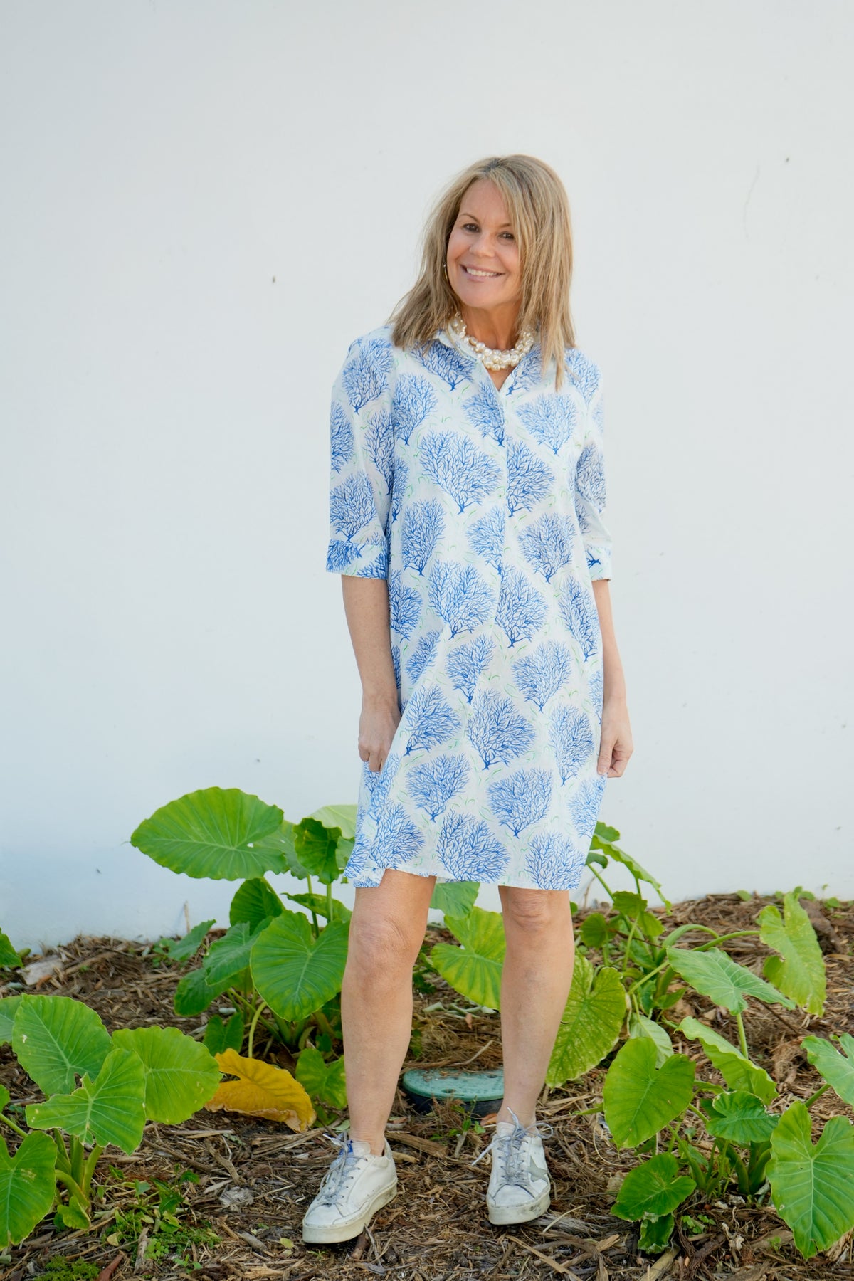 Delray Dress | Coral | Blue