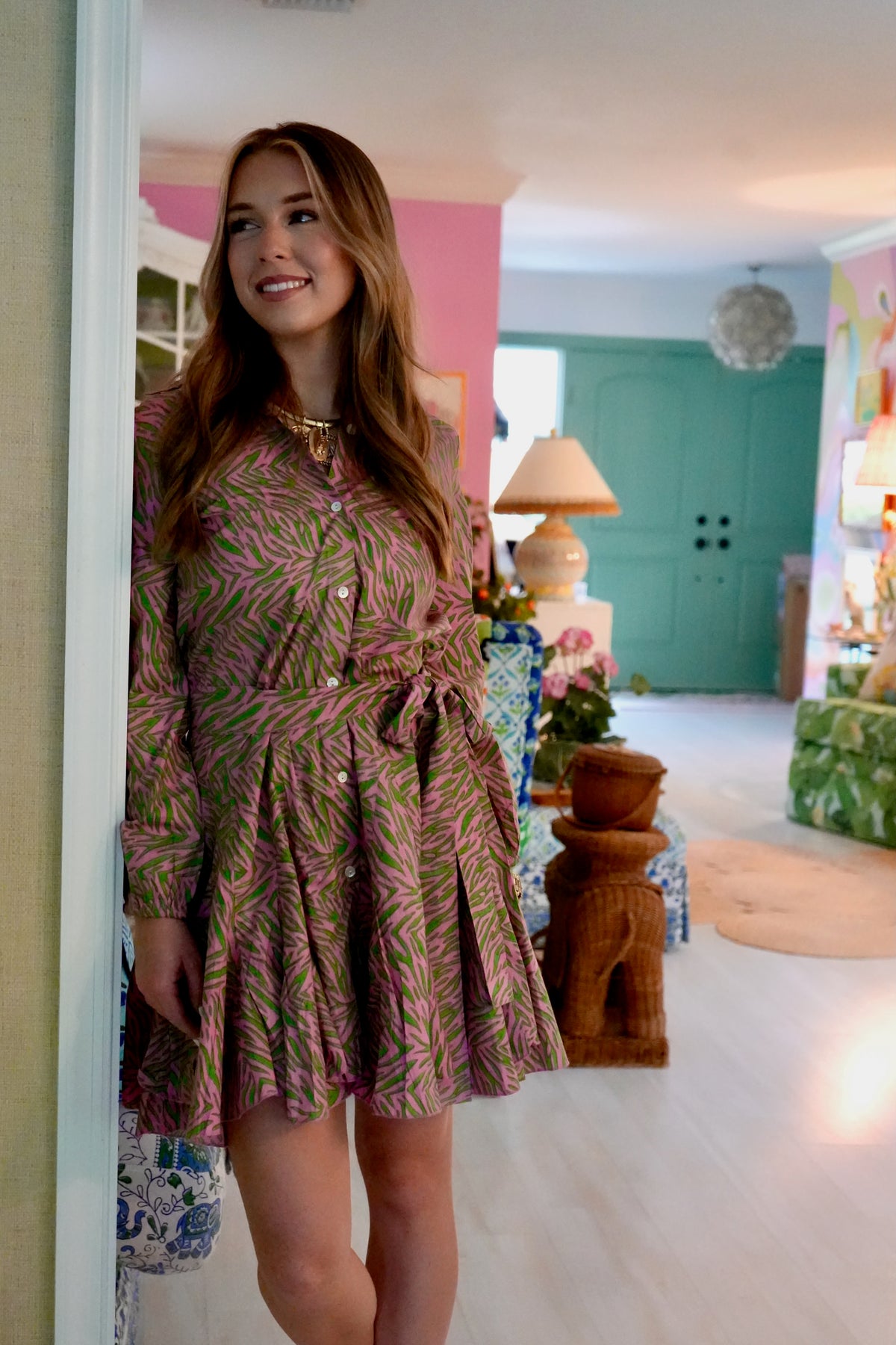 Ivy Dress | Zebra Stripes | Pink/Green