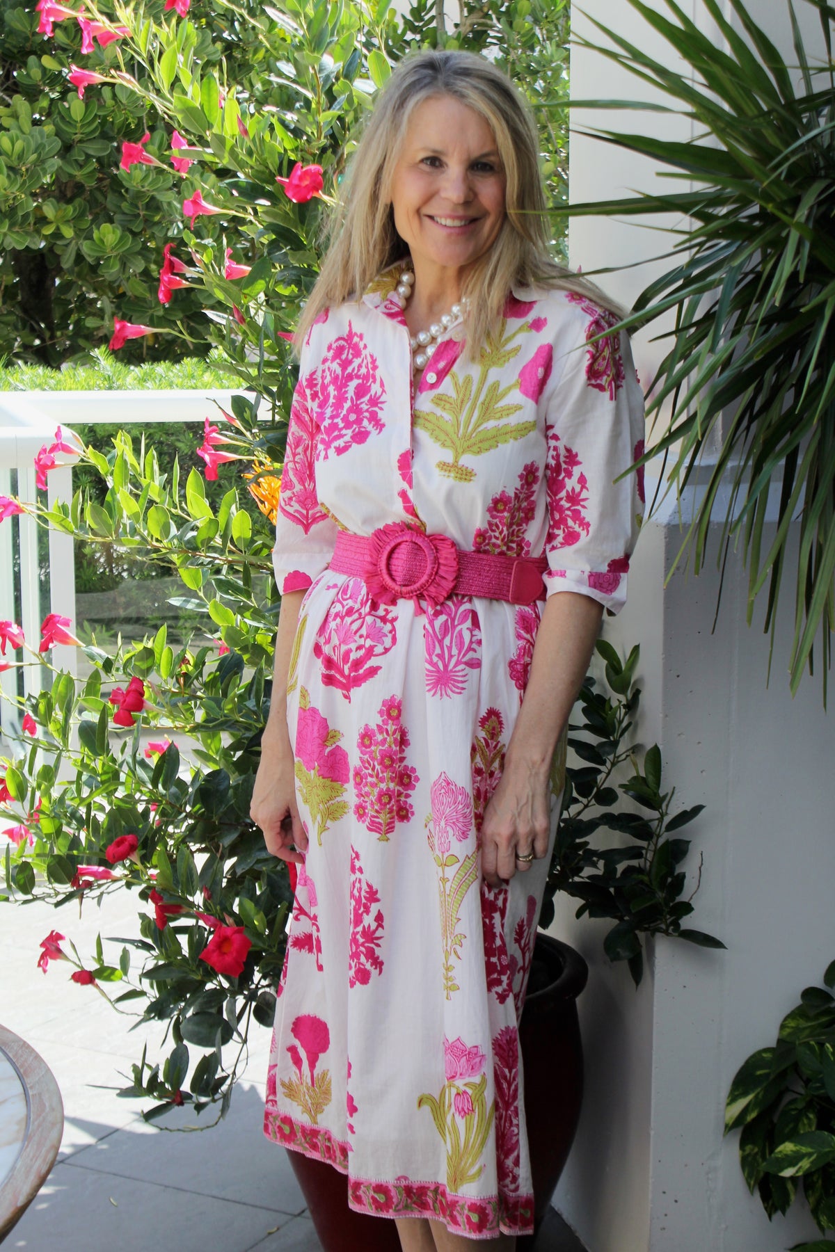 Molly Dress | Block Print Floral | Pink