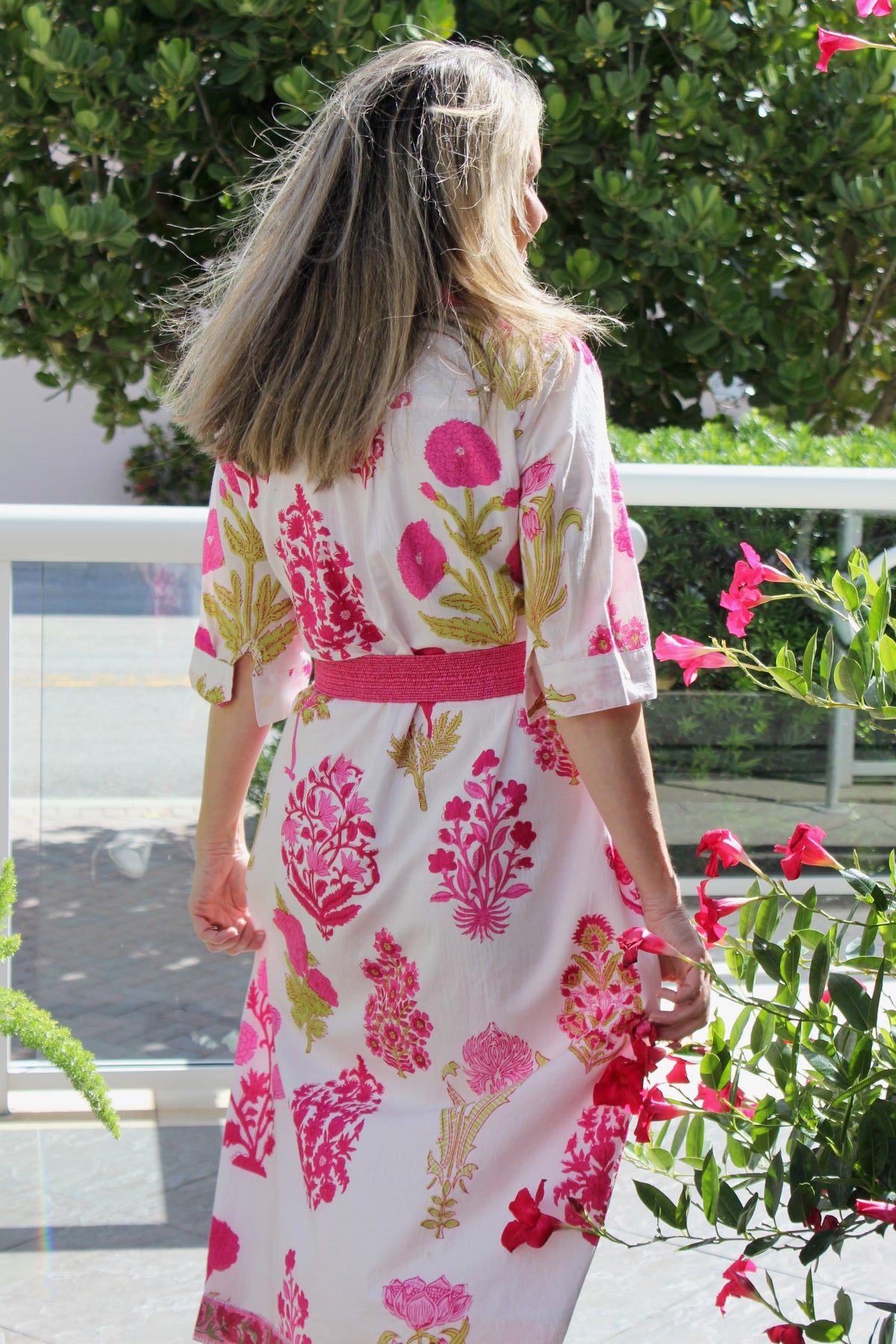 Molly Dress | Block Print Floral | Pink
