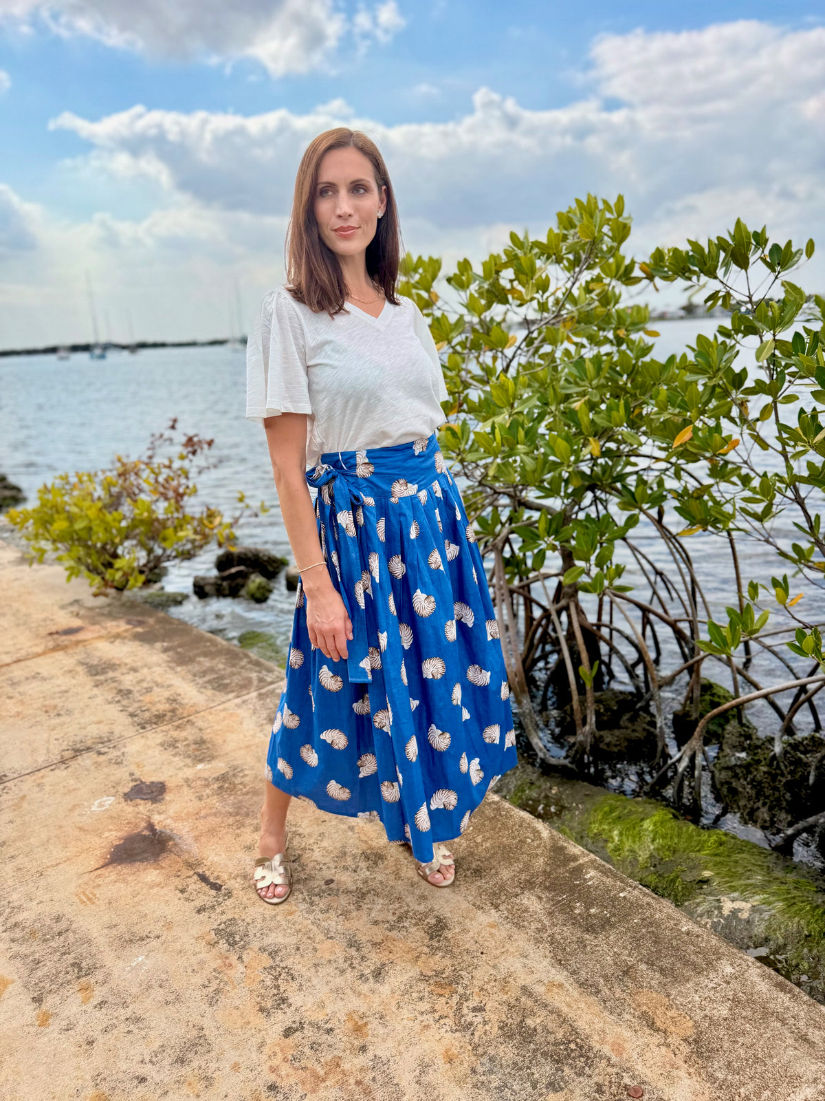 Wrap Skirt Long | Seashells | Blue