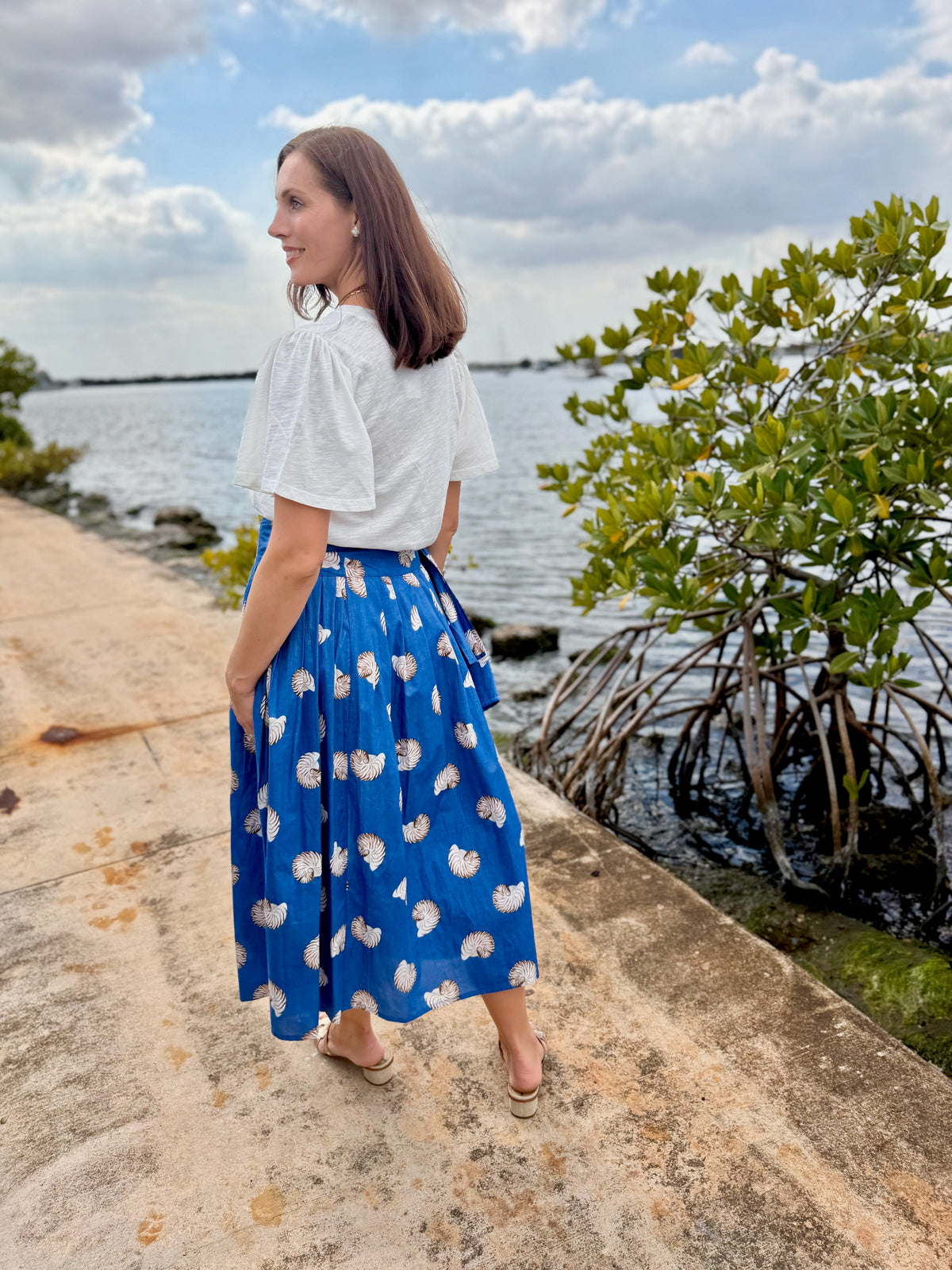 Wrap Skirt Long | Seashells | Blue