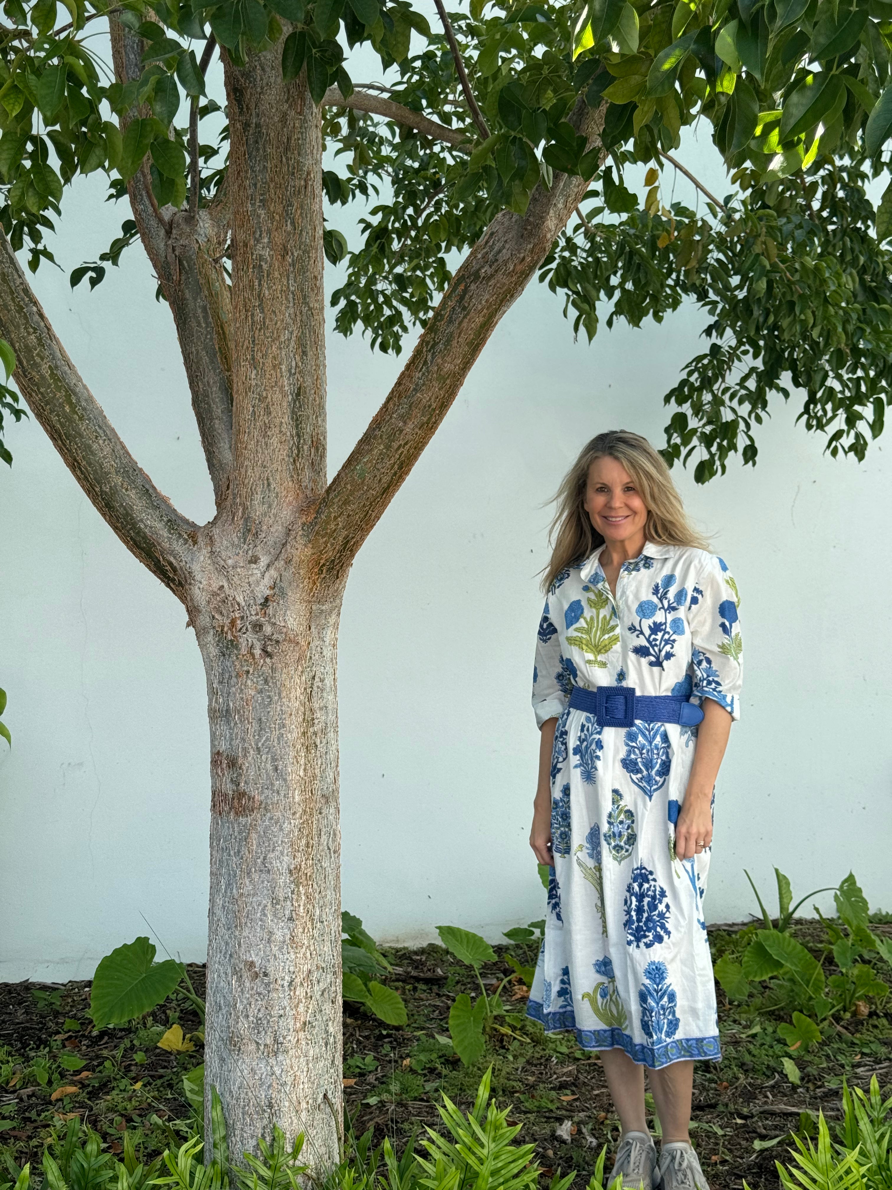 Molly Dress | Block Print Floral | Blue