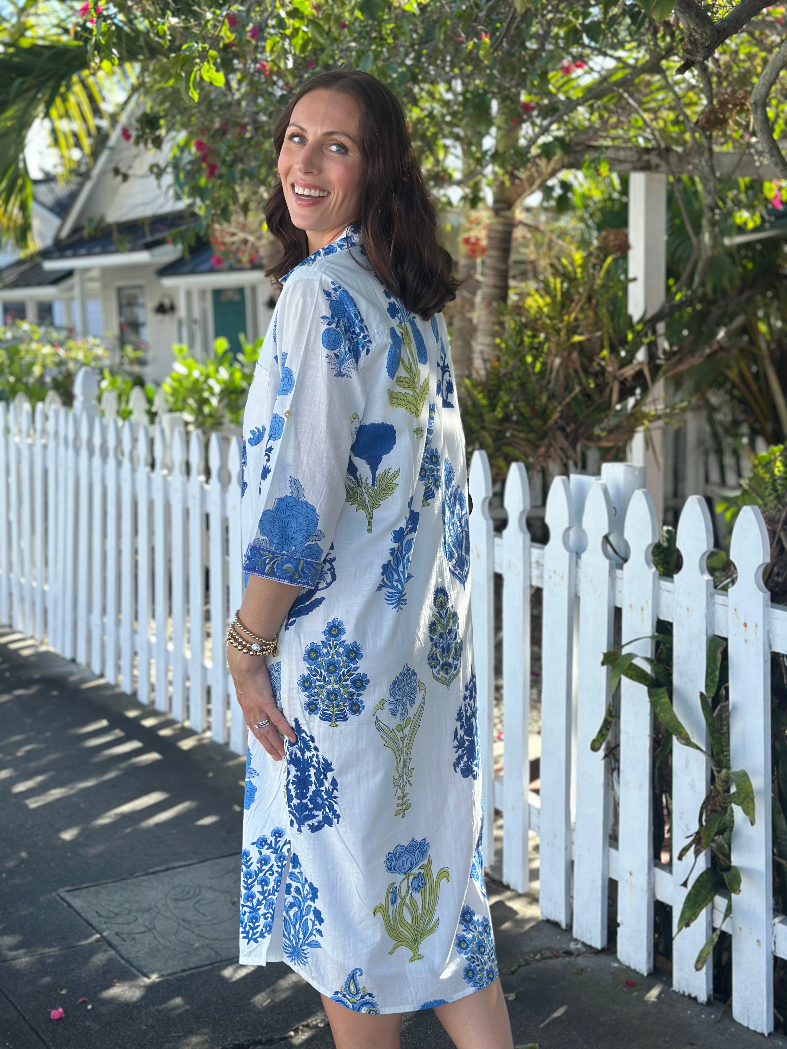 Vacay Dress | Floral Block Print | Blue