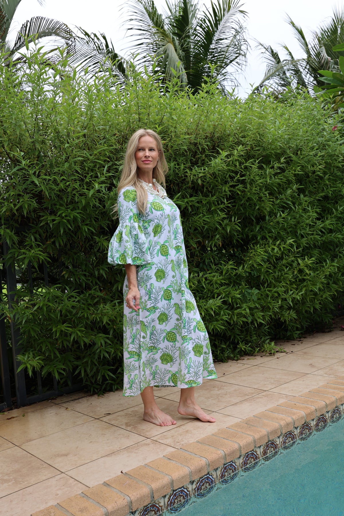 Bell Sleeve Kaftan | Sea Life | Green