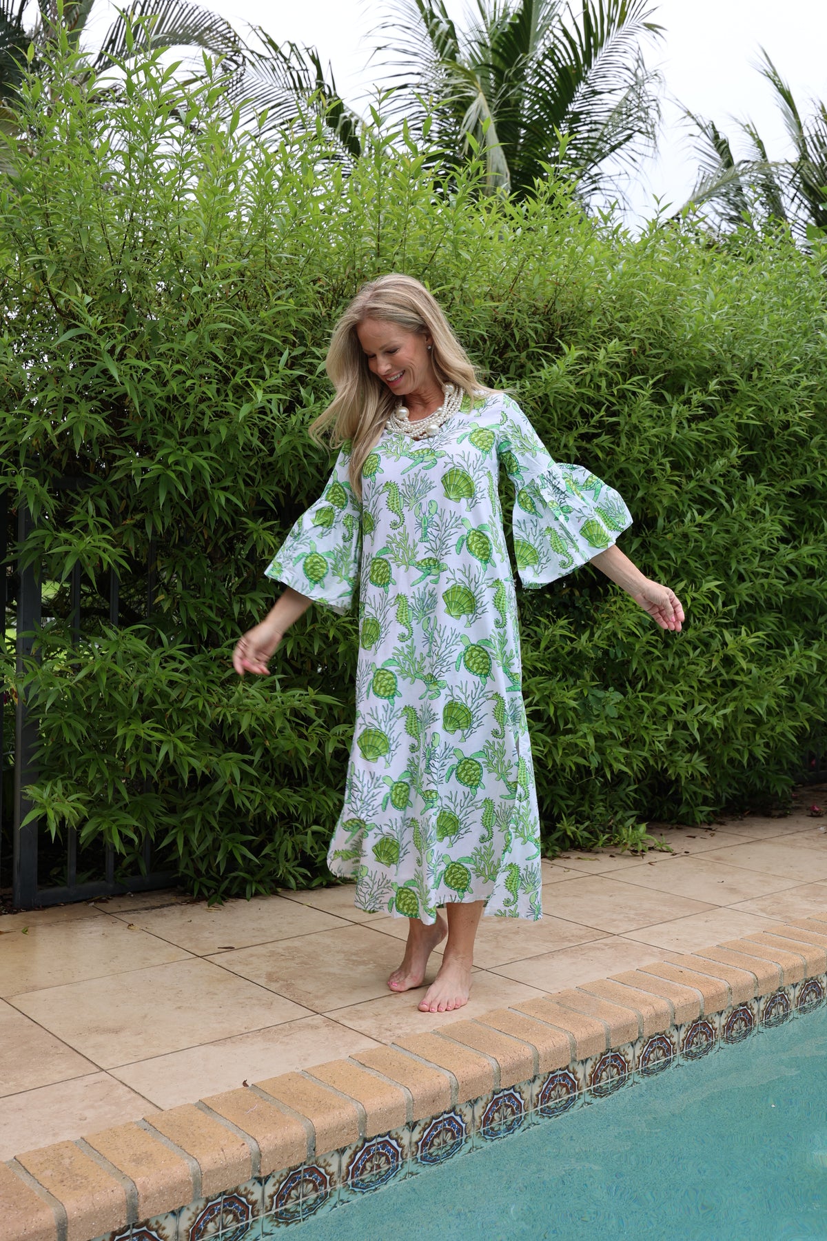 Bell Sleeve Kaftan | Sea Life | Green