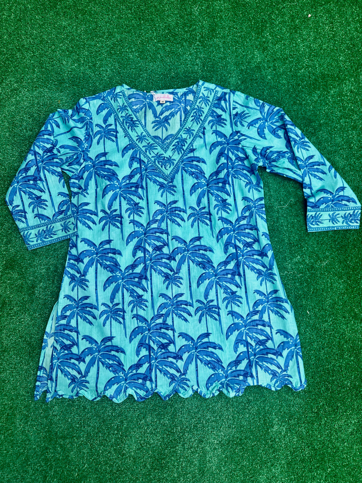 V-Neck Tunic | Tropical Palm | Blue/Aqua