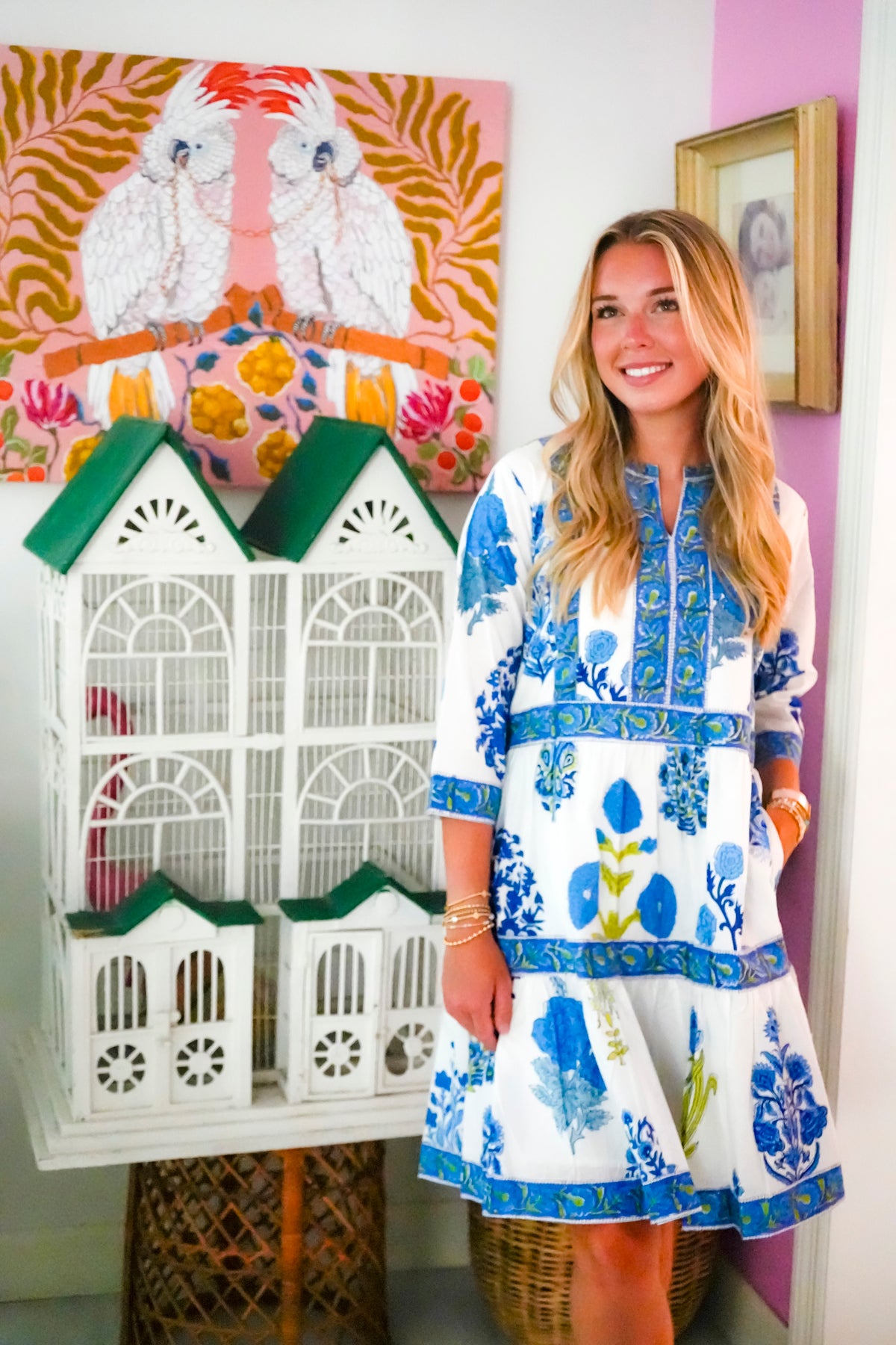 Short Willow Dress | Floral Block Print | Blue