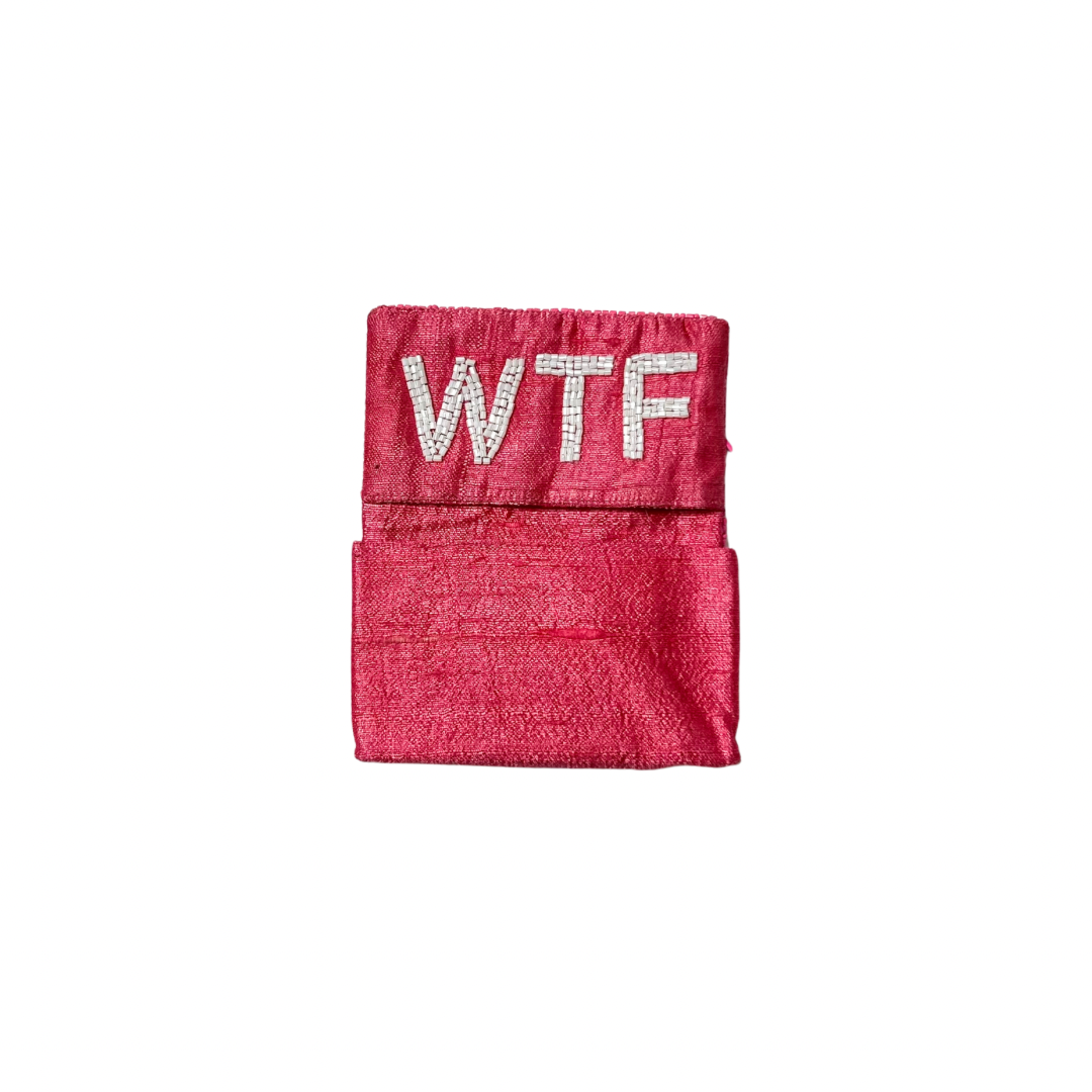 Beaded WTF Card Holder | Assorted Sizes | White/Pink image 1