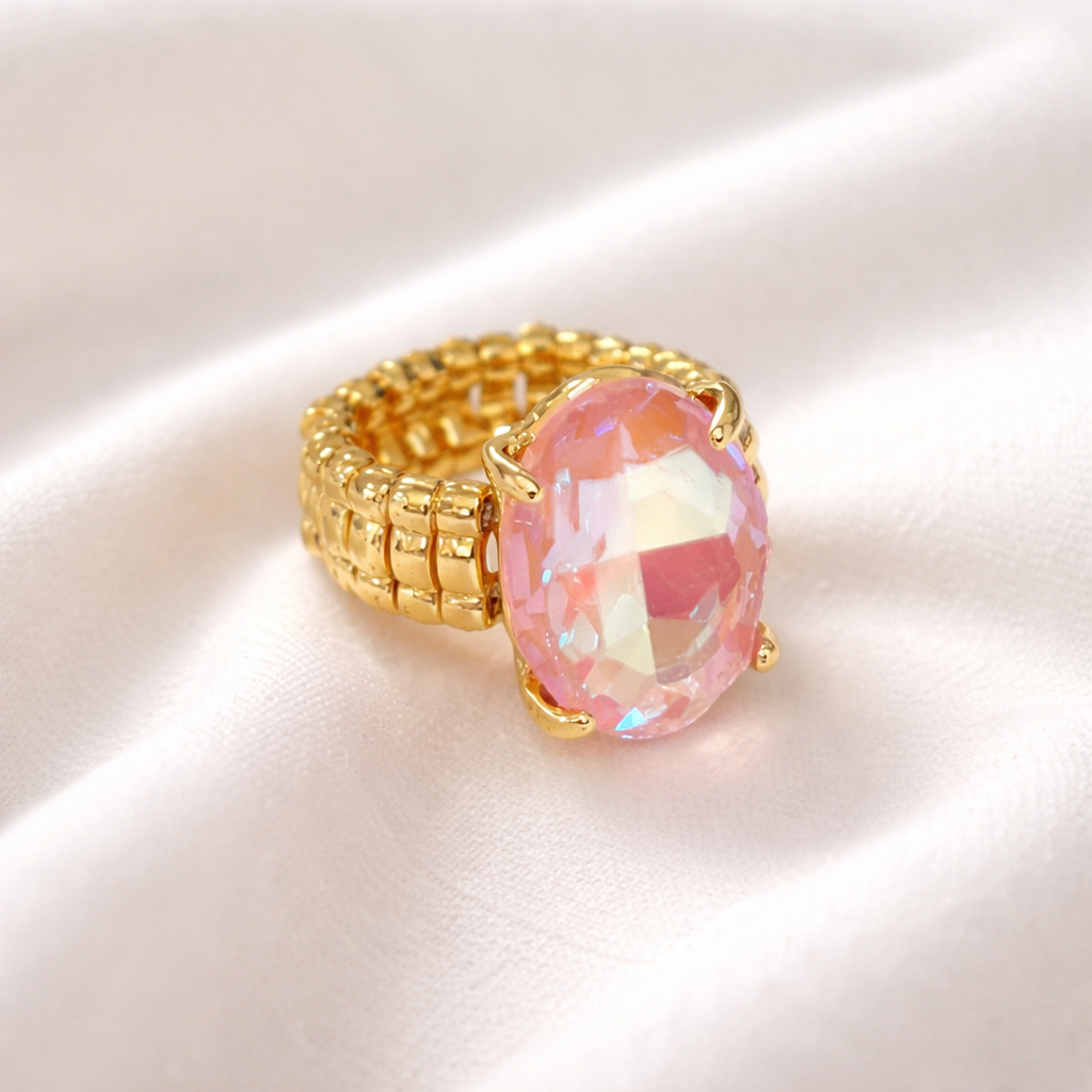 Oval Shape Glass Cocktail Cut Stretched Ring