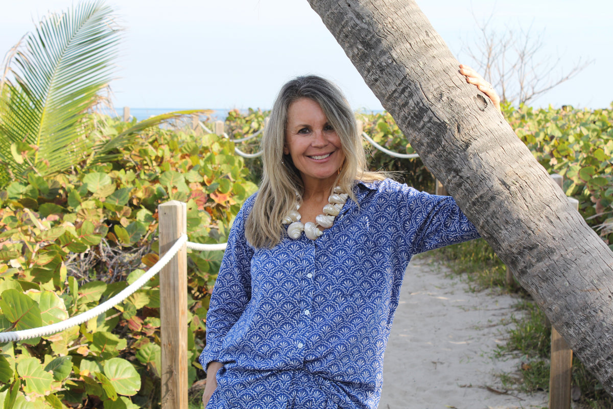 Boyfriend Shirt | Scallop Tile Geometric | Blue image 0