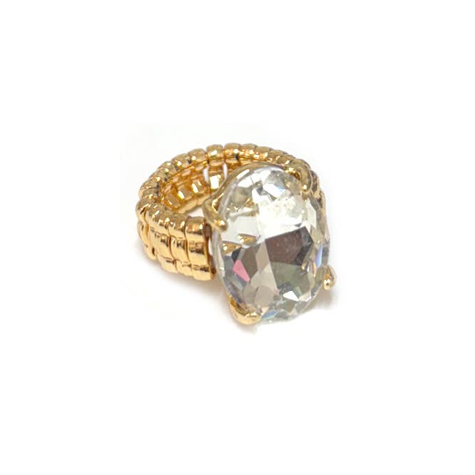 Oval Shape Glass Cocktail Cut Stretched Ring