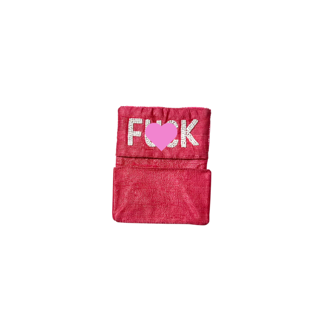 Beaded F**K Card Holder | Assorted Sizes | White/Pink image 1