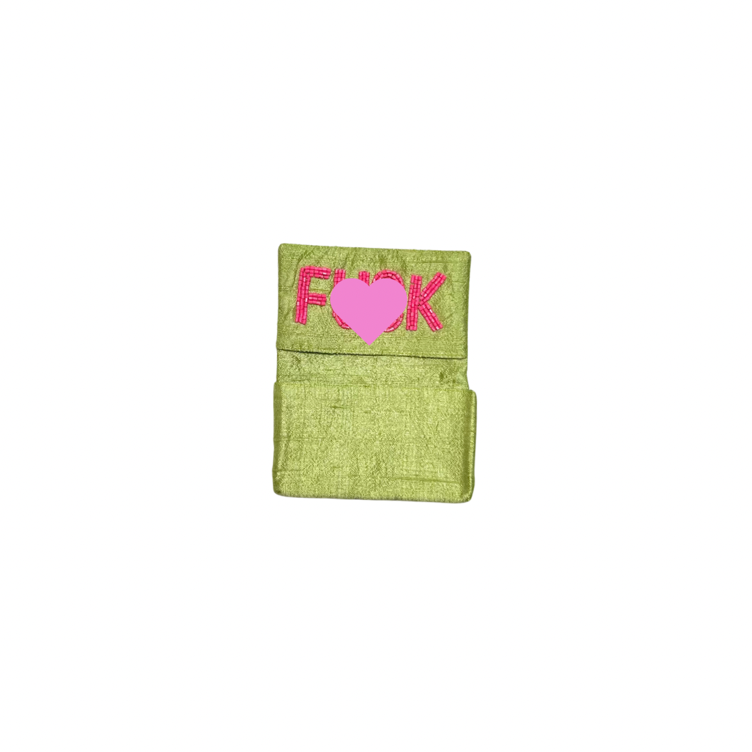 Beaded F**K Card Holder | Assorted Sizes | Lime/Pink image 1
