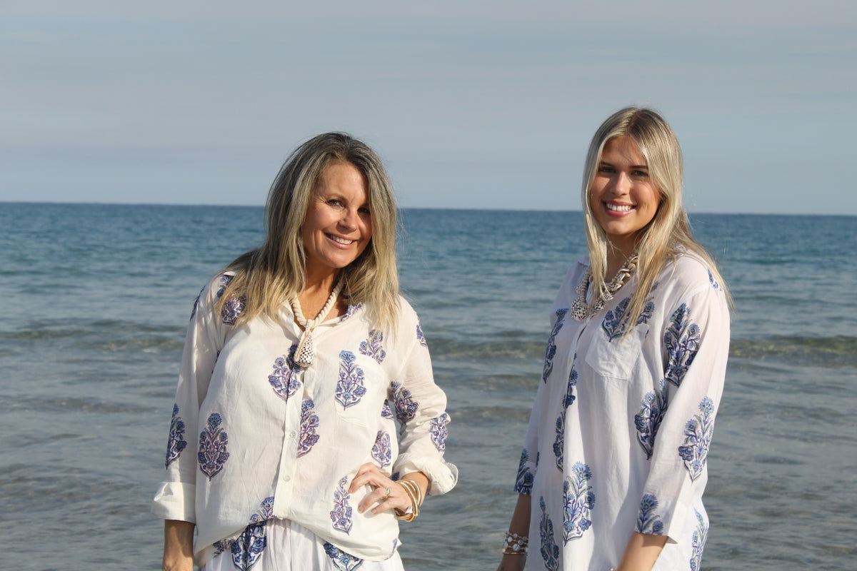 Boyfriend Shirt | Floral Block Print | Blue image 1