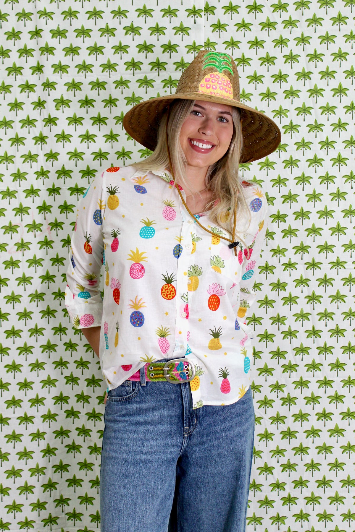 Boyfriend Shirt | Happy Pineapples | White/Multi image 0