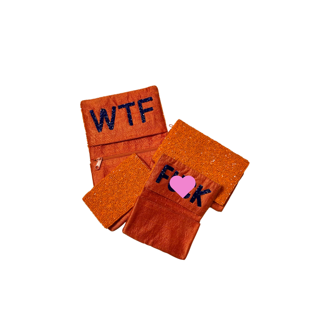 Beaded F**K Card Holder | Assorted Sizes | Orange/Blue image 3