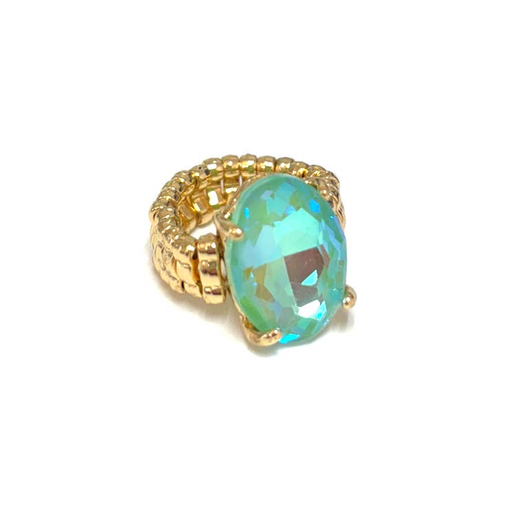 Oval Shape Glass Cocktail Cut Stretched Ring