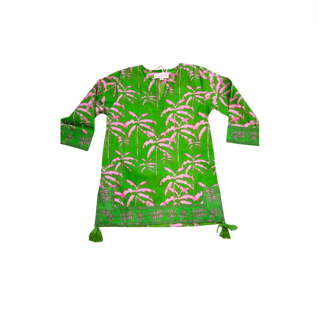 Kids Classic Tunic | Paradise Palm | Pink/Green image 0