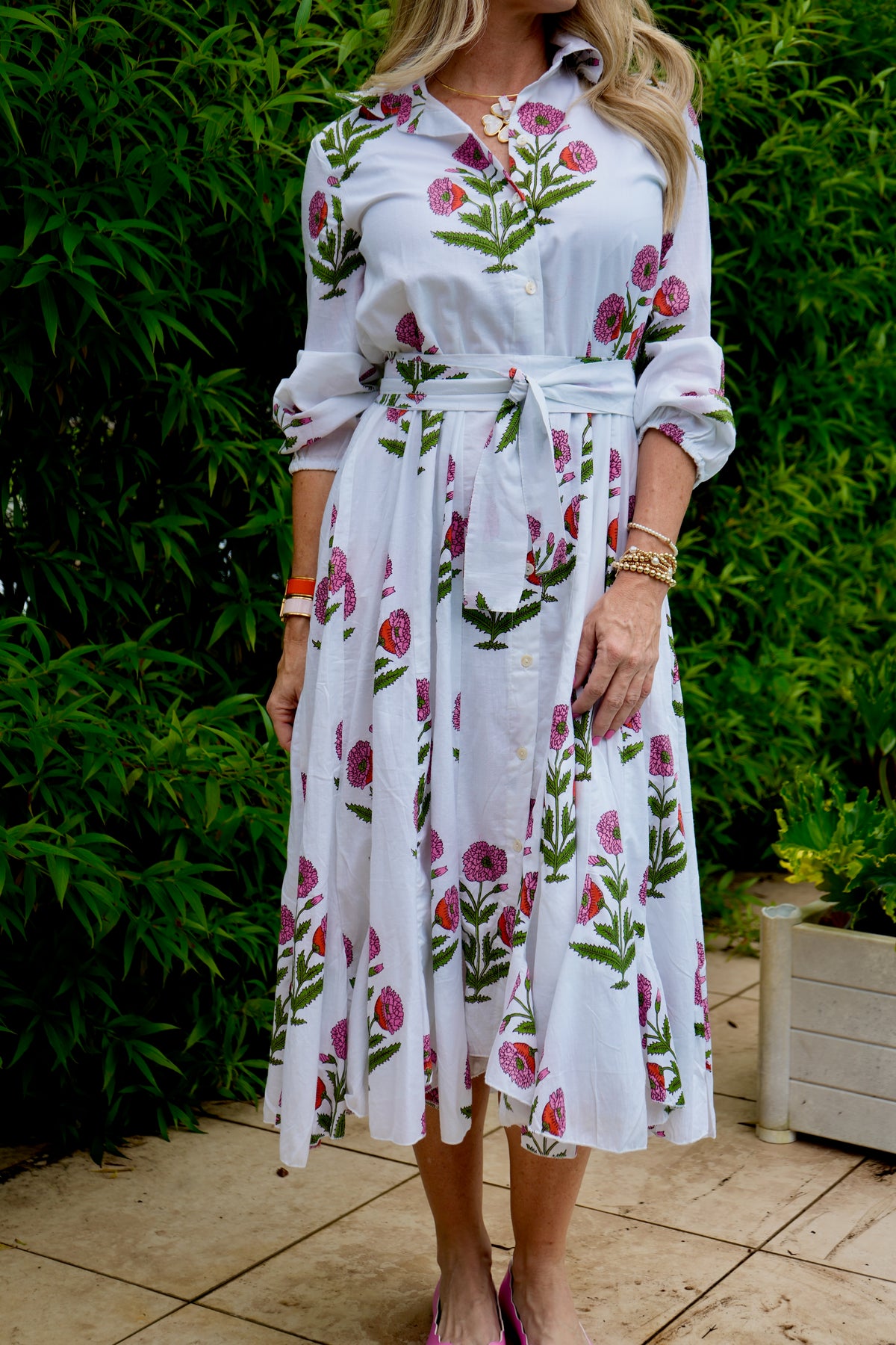 'Miss Ivy' Midi Dress | Floral Block Print | Pink