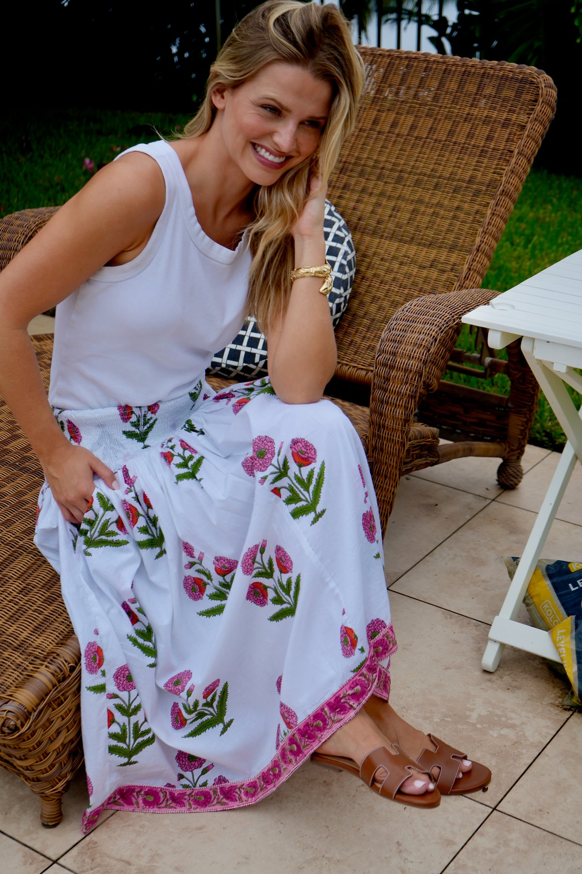 Long Every Day Skirt | Floral Block Print | Pink