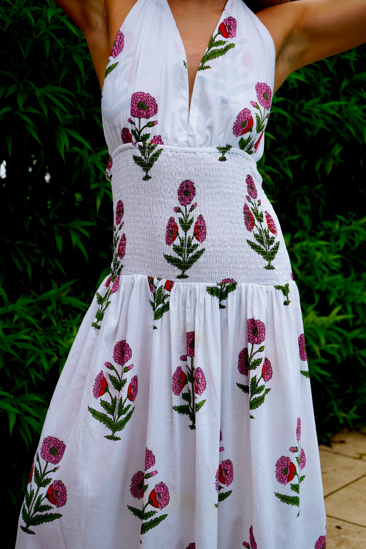Halter dress | Floral Block Print | Pink