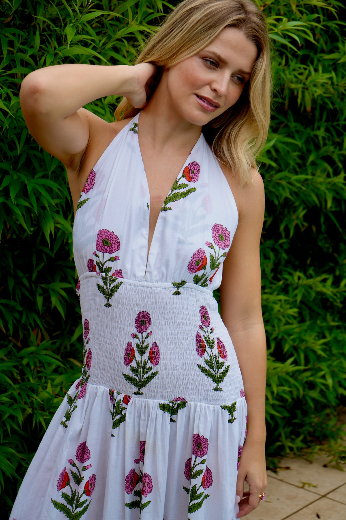 Halter dress | Floral Block Print | Pink
