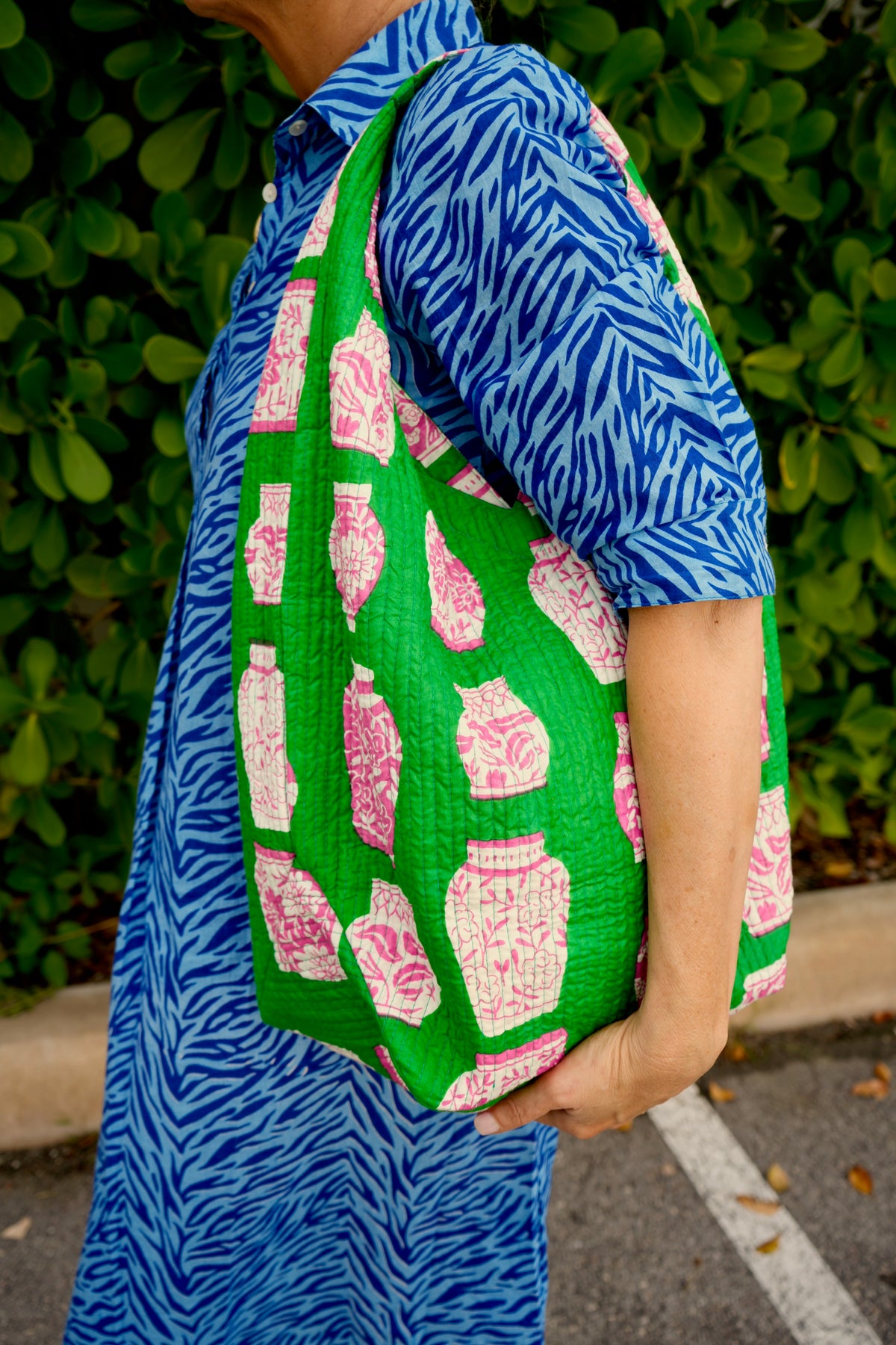 Puffer Tote Bag | Ginger Jar | Pink/Green