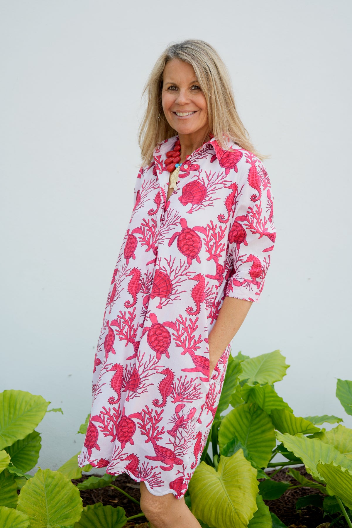 Scalloped Delray Dress | Sea Life | Red