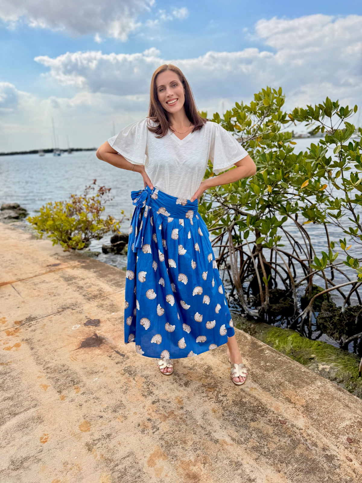 Wrap Skirt Long | Seashells | Blue