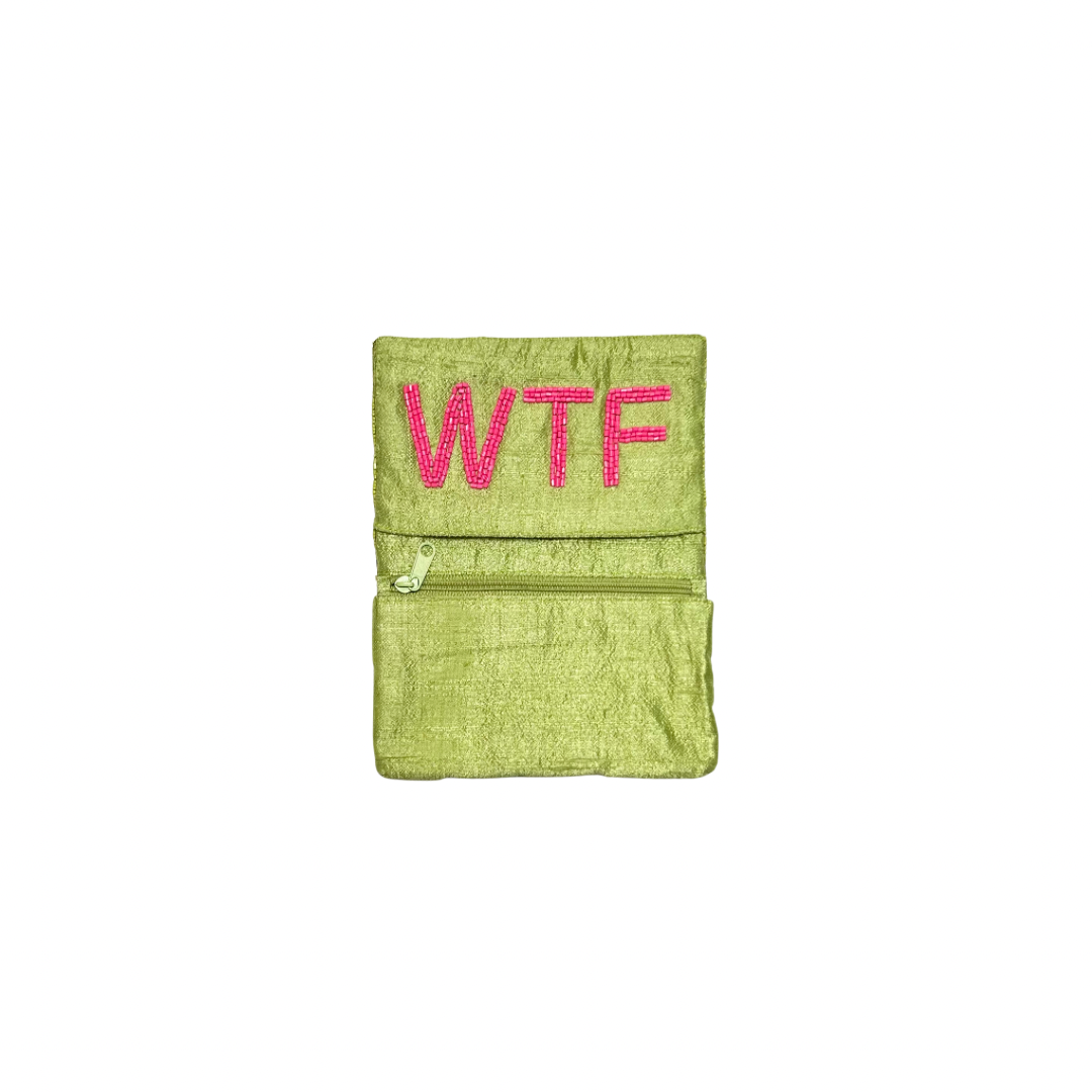 Beaded WTF Card Holder | Assorted Sizes | Lime/Pink image 0