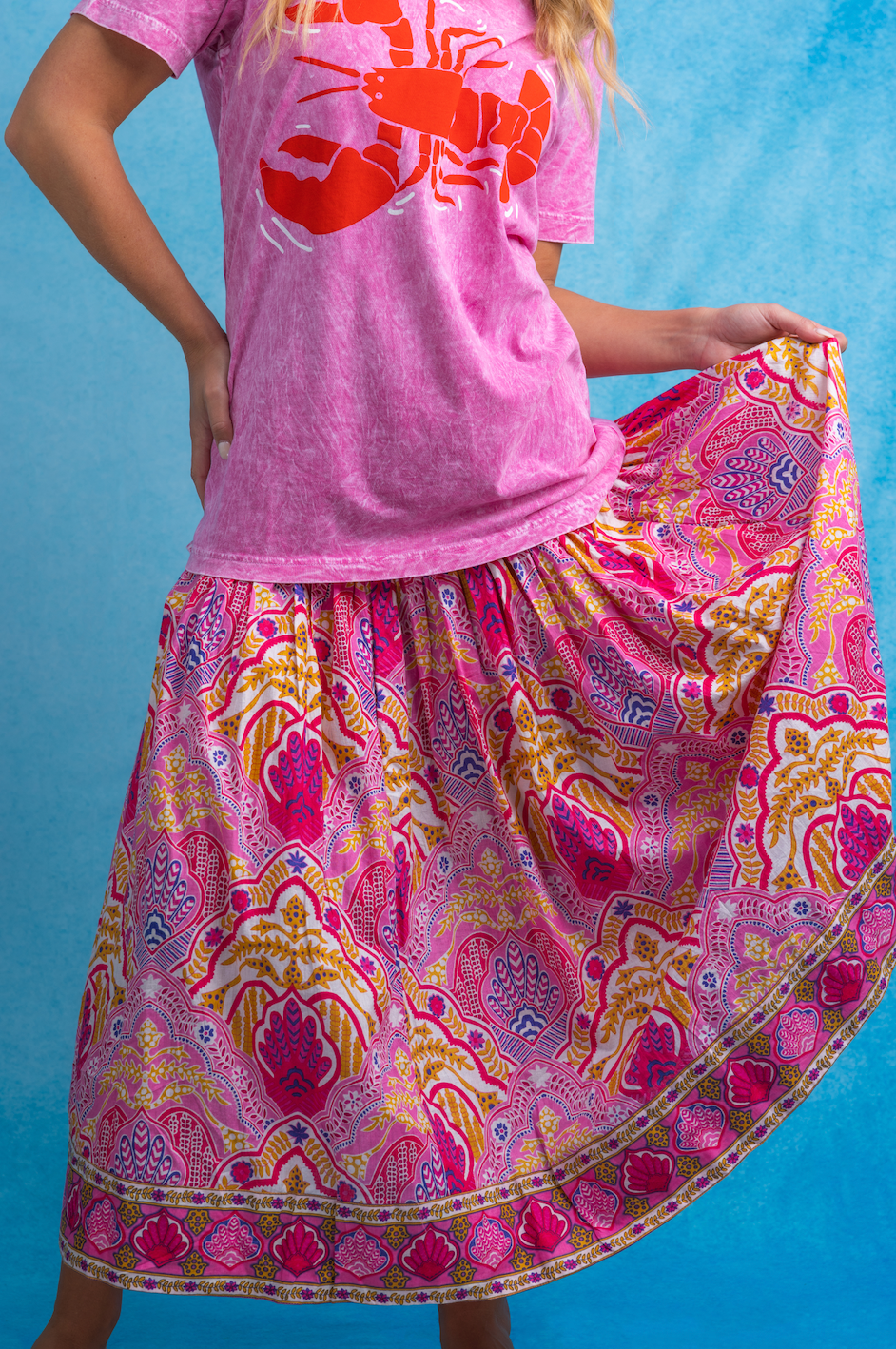 Long Every Day Skirt | Boho Medallion | Pink image 0