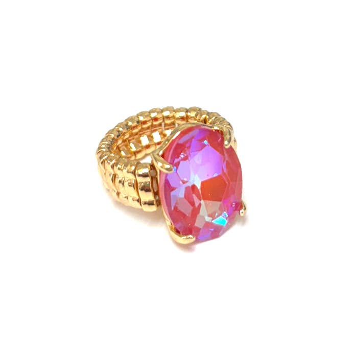 Oval Shape Glass Cocktail Cut Stretched Ring
