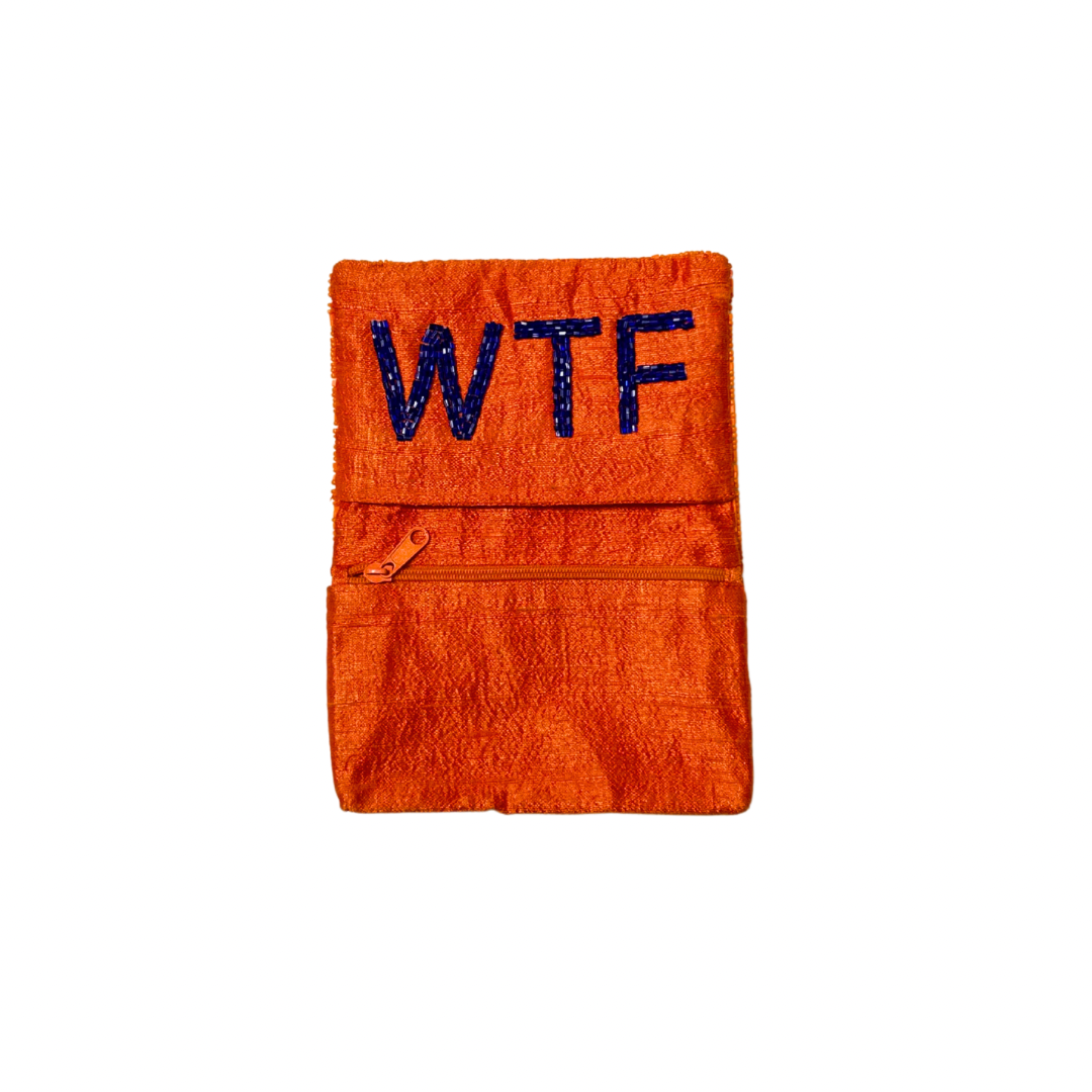 Beaded WTF Card Holder | Assorted Sizes | Orange/Blue image 0